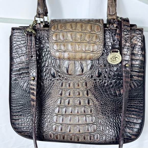 Luxurious Brahmin Brown Crocodile-Embossed Shoulder Bag long strap two handles - Picture 1 of 15